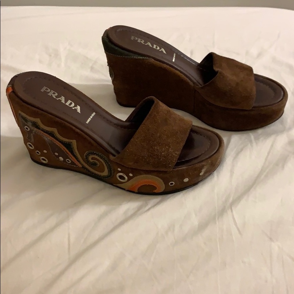 PRADA suede embroidered detail sandals